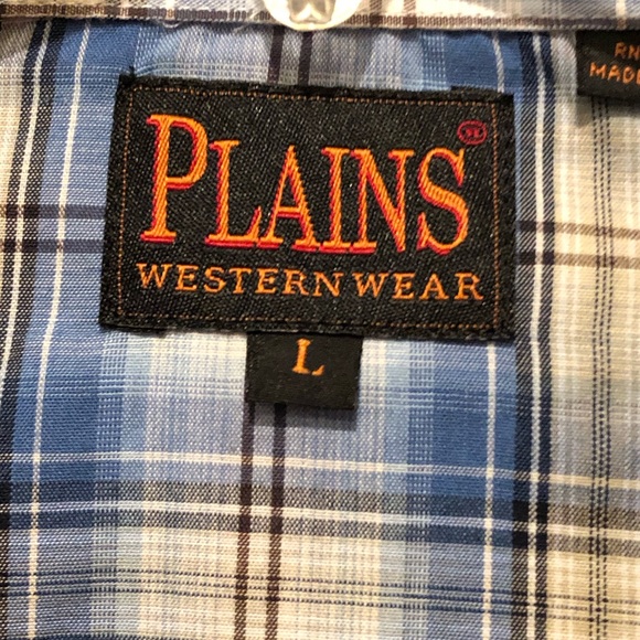 Plains Western Wear Men's Long Sleeve Pearl Snap Button Down Shirt Plaid Blue L - Picture 2 of 10